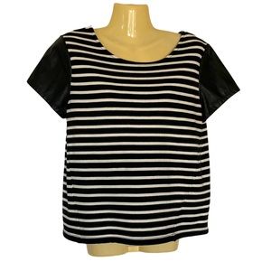 Sanctuary Striped Pullover Top Leather Short Sleeves Parisian Black White Small